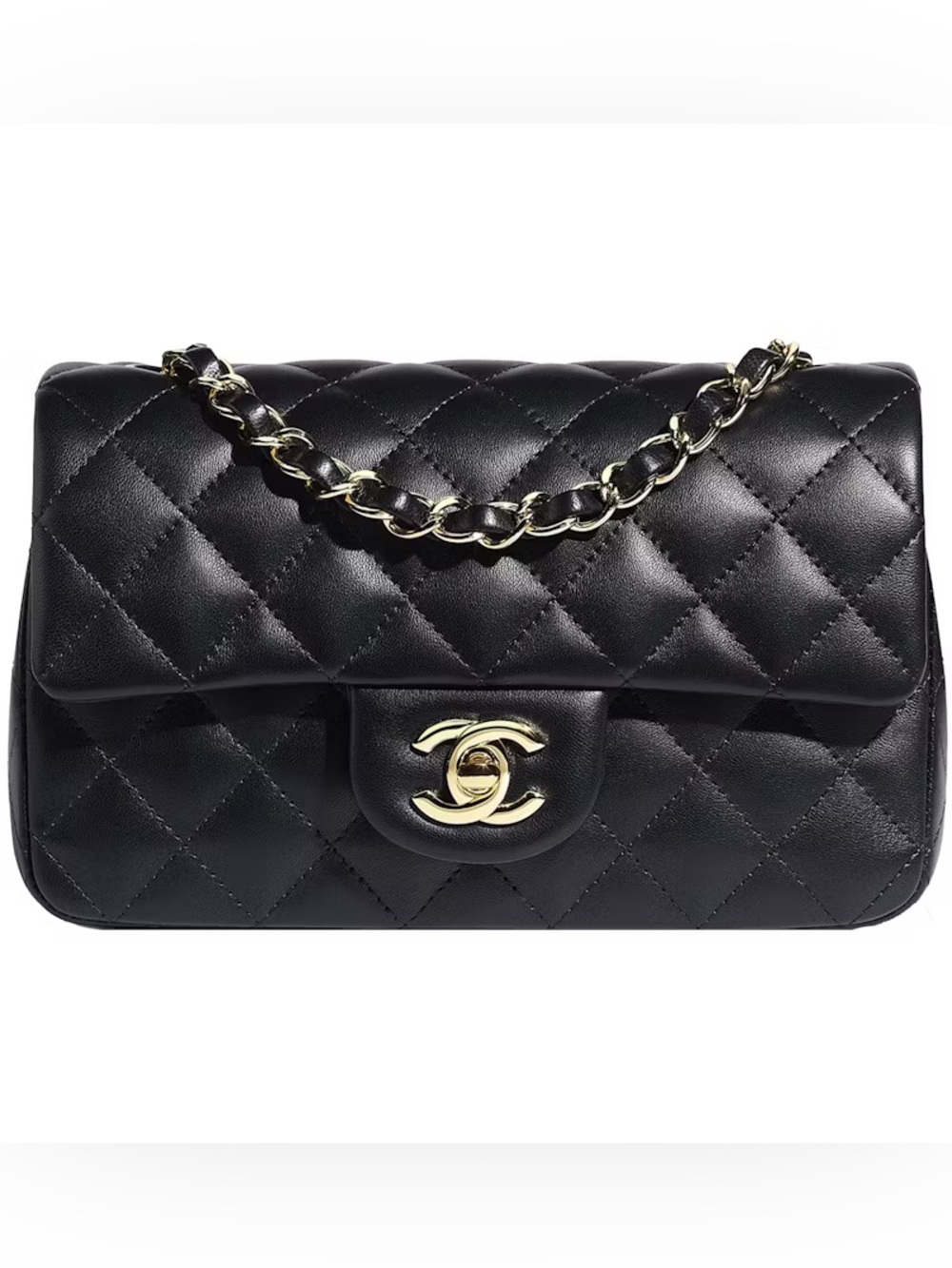 CHANEL Lambskin Quilted Mini Rectangular Flap Black
